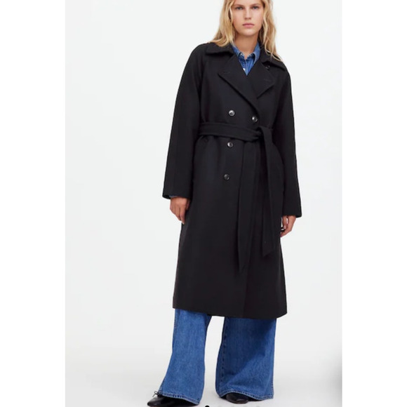 NWT Madewell Double Breasted Trench Coat True Black Size XL - Picture 1 of 15